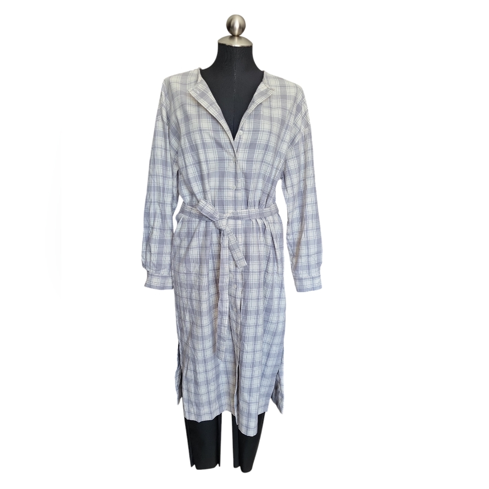 Frank & Oak Long Shirt Dress Grey Check Plaid New Sz Medium